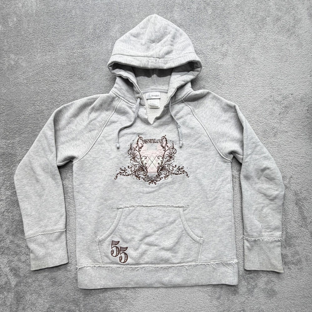 Disneyland Resort Hoodie Womens M Gray Pullover Hooded Lined Embroidered Graphic